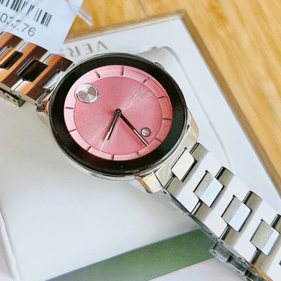 Ladies Movado Pink Dial Bold Watch NEW